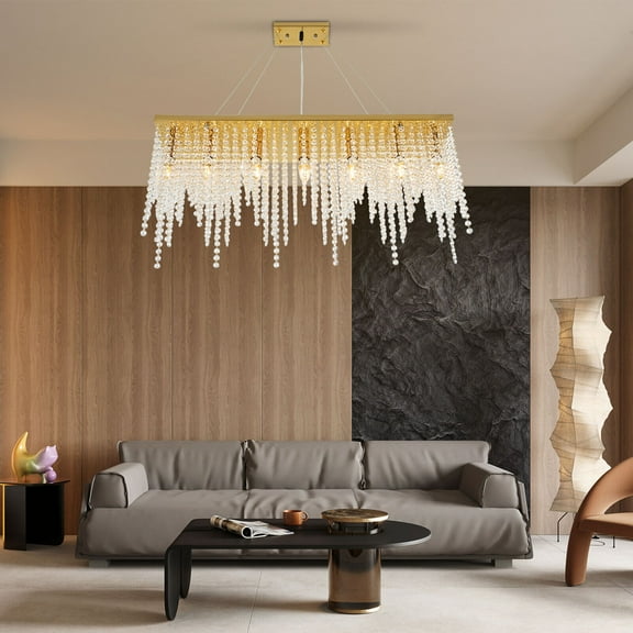 Miumaeov Modern Rectangular Ceiling Light Rain Drop Crystal Chandelier Pendant Light Lamp Fixture Gold