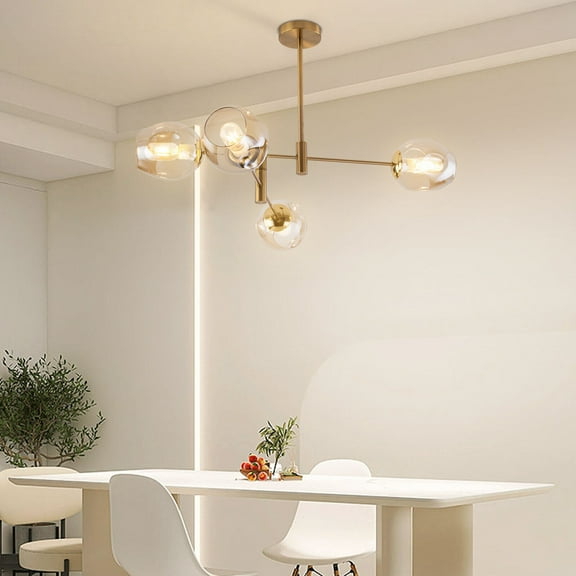 Miumaeov Modern Semi Flush Mount Ceiling Light Fixture 4-Light Gold Chandelier with Glass Globe for Kitchen Living Room Dining Room
