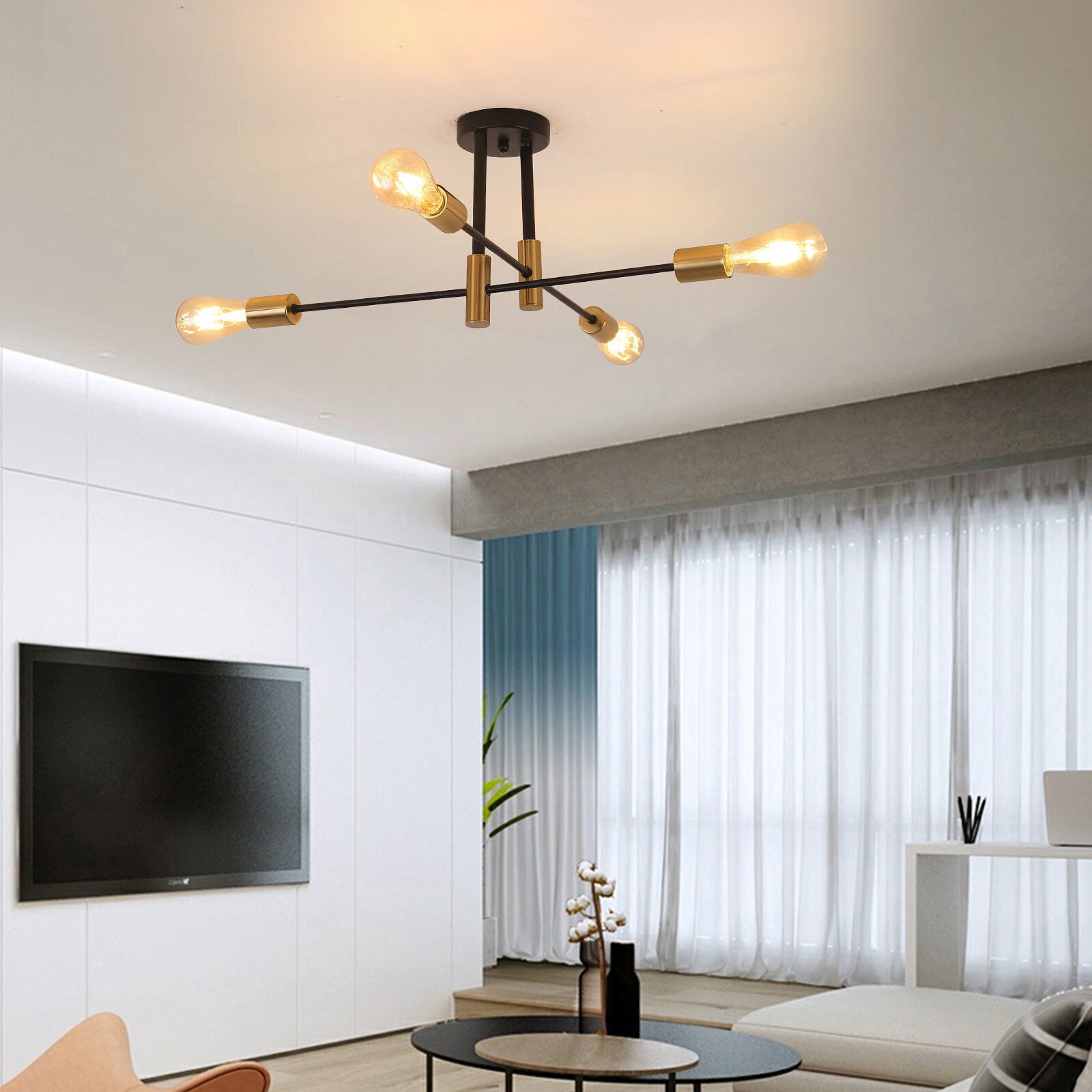 Miumaeov Modern Sputnik Chandelier Ceiling Light Fixture Pendant Lamp for Living Room Bedroom Dining Room Black + Copper