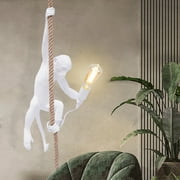 Miumaeov Monkey Chandelier on White Vintage Hemp Rope, Monkey Pendant Light Fixture Chandelier Industrial Retro E27 Edison Ceiling Pendant Lamp for Dining Living Room Bedroom Bar