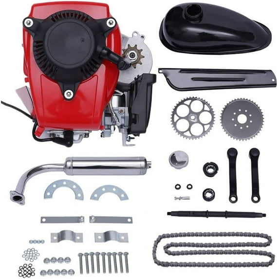 Miumaeov Motorized Bicycle Kit Bike Engine Kit Single Cylinder 49CC 4-Stroke 142F Air-cooled System with Double Chain Drive Fits Normal 28” V Frame Bike and 26” ATV Bike