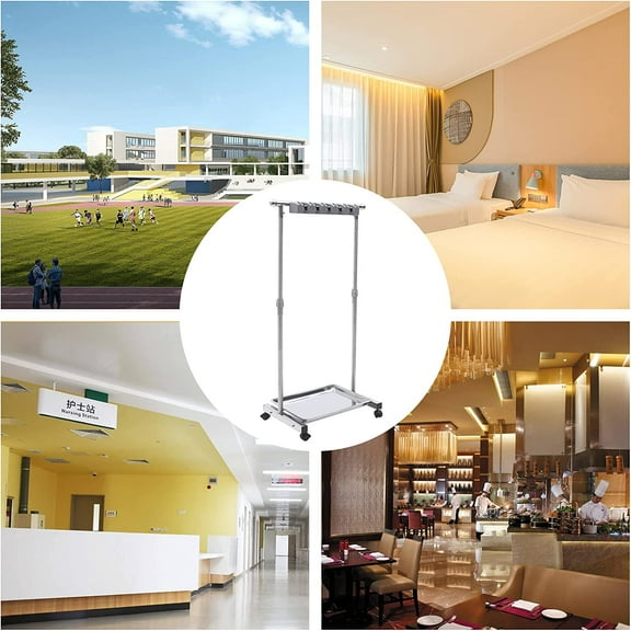 Miumaeov Movable Mop Broom Holder Wet Mop Floor Standing Cleaning Tool Rack 5 Slot 6 Hook for Schools, Hospitals, Factories, Hotels, Restaurant