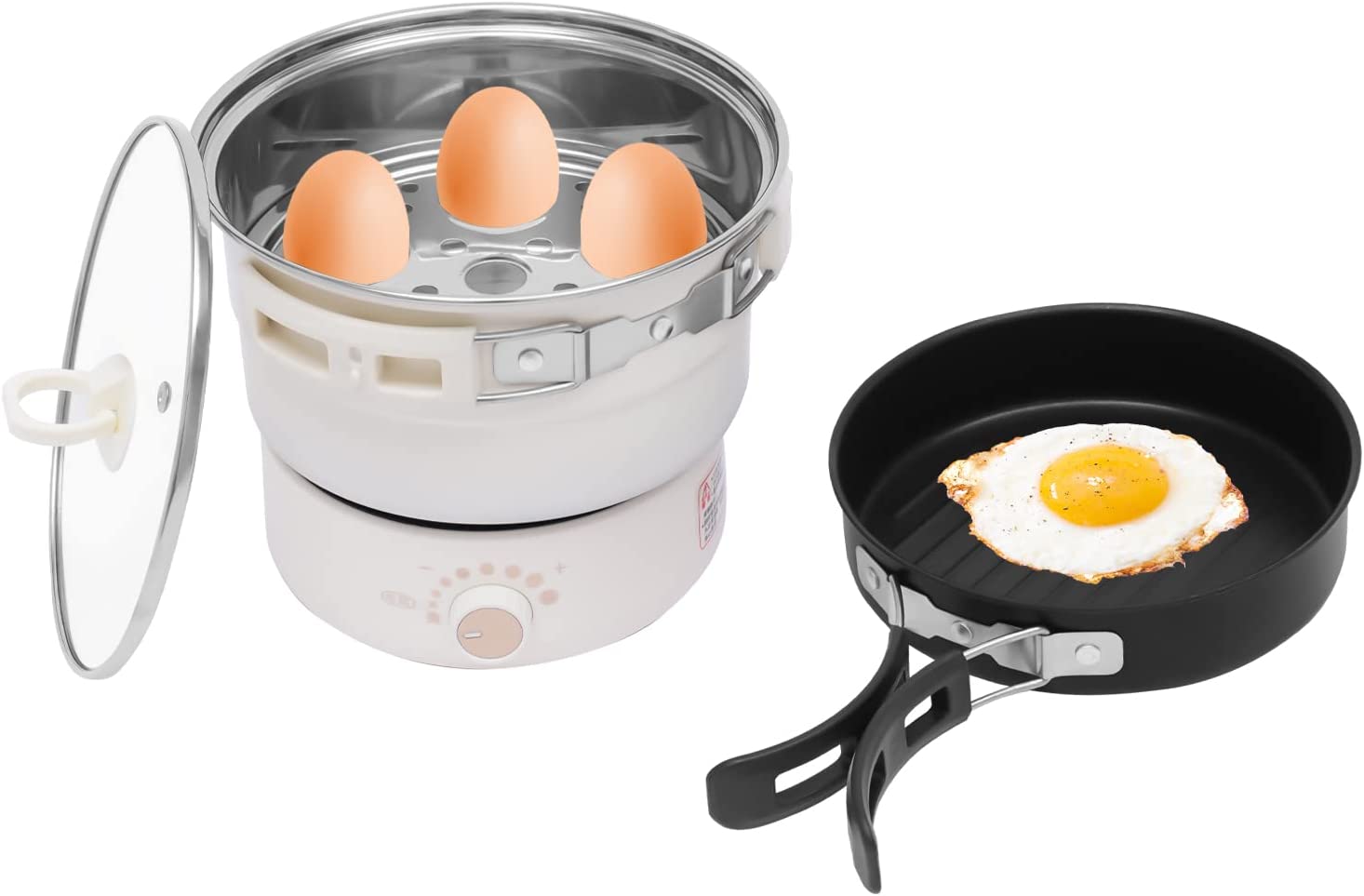 Miumaeov Multi-functional Portable Split Electric Hot Pot with Foldable Handles 110V (White)