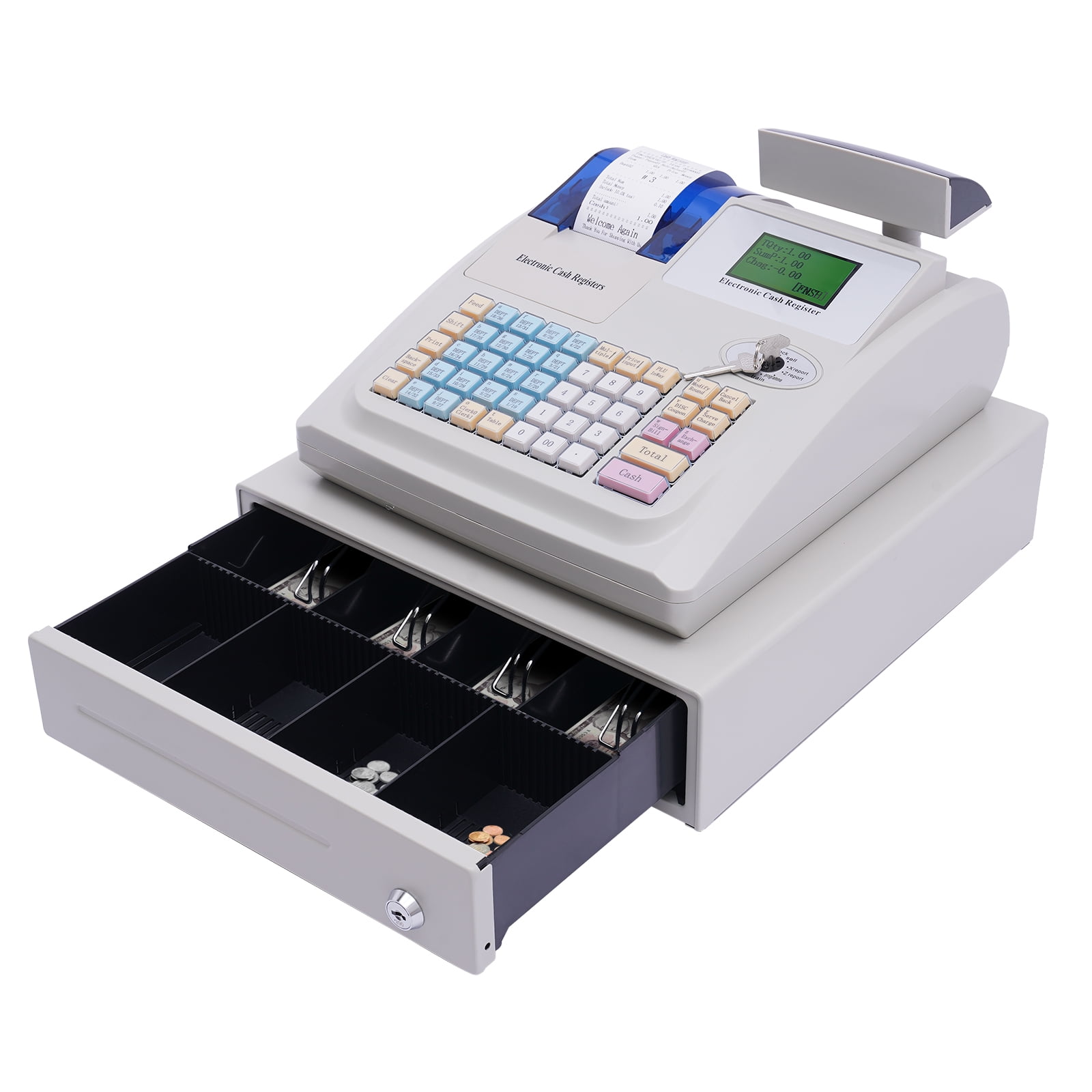 Miumaeov Multifunctional Electronic Cash Register, 48 Keys Cash Management System with Thermal Printer LED Display for Retail, Restaurant, Shop, Supermarket