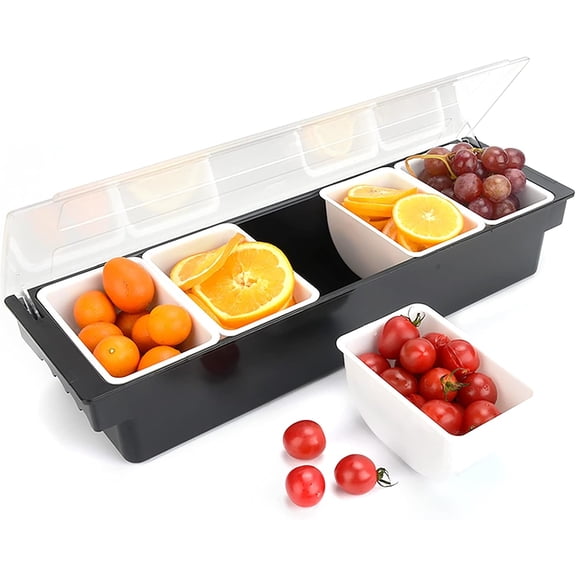 Miumaeov Multifunctional Fruit Box with Cover Fruit Storage Box 4/5 Grids Condiment Dispenser for Coffee Shop Milk Tea Shop Bar Restaurant