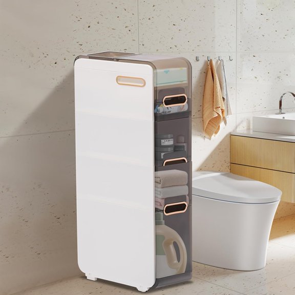 Miumaeov Narrow Cabinet w/Drawer Slim Storage Dresser PVC Narrow Storage Rack Small Closet Organizer Standing Shelf Bathroom Cabinet