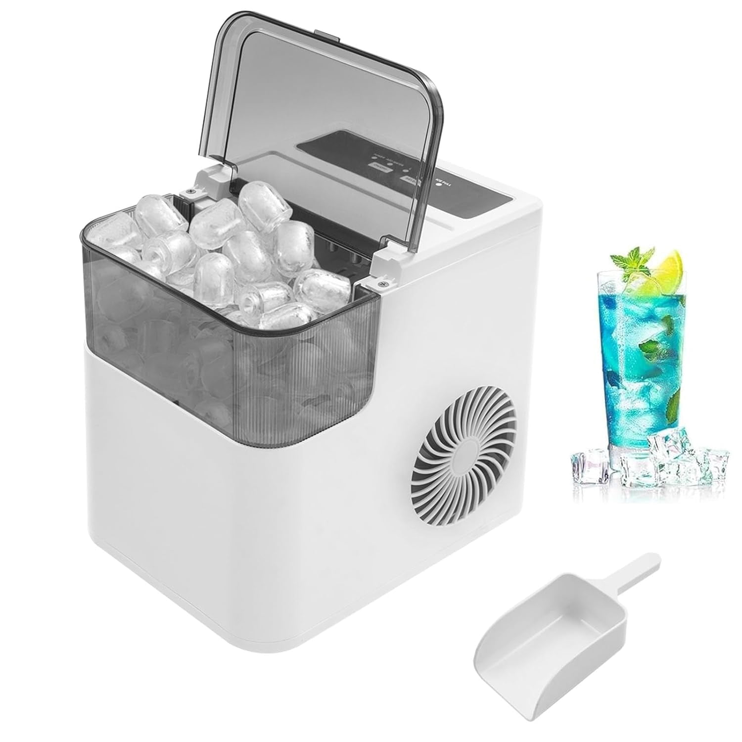 Miumaeov Nugget Ice Makers Countertop 26.5Lbs/Day, Portable Ice Machine Self-Cleaning, Small Ice Maker Ready in 8 Mins, Ice Maker for Home with 1.4L Tank, Countertop Ice Maker for Office Cafe