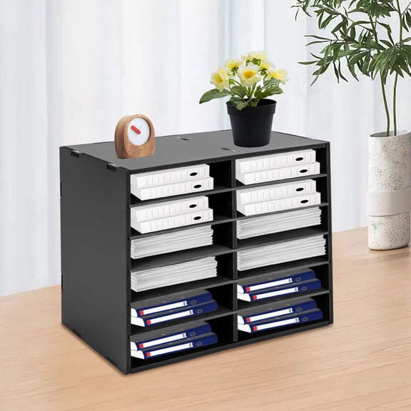 Miumaeov Office Desk Desktop Organizers 12 Slots Wooden Accessories Letter Tray Paper Sorter Holder File Document Rack Shelf for Home School Classroom Supplies
