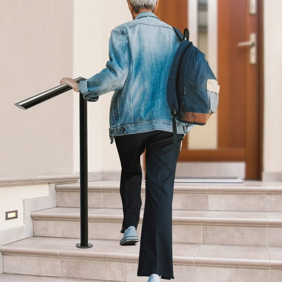 Miumaeov Outdoor Stair Railing Step Handrail Single Post Metal Hand Rail Black Fits 2 to 3 Steps