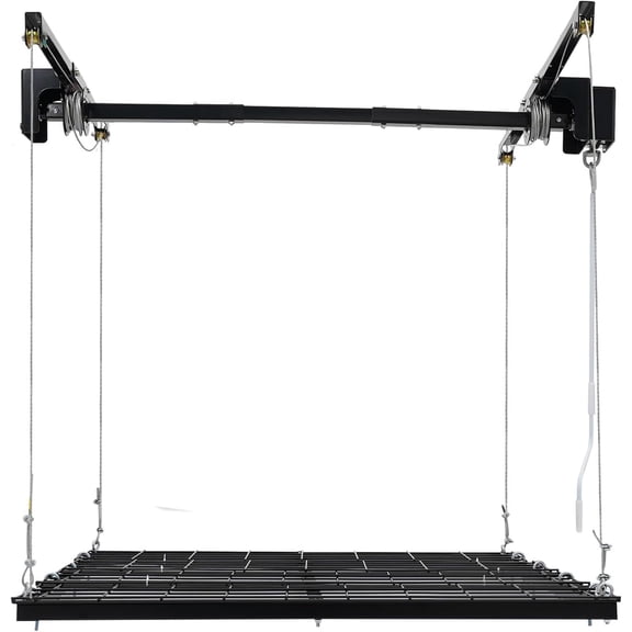 Miumaeov Overhead Garage Storage Rack,Metal Garage Ceiling Rack Adjustable Organization System,Dual-Rope Design Riveted Construction Perforated Plates Smooth Edge