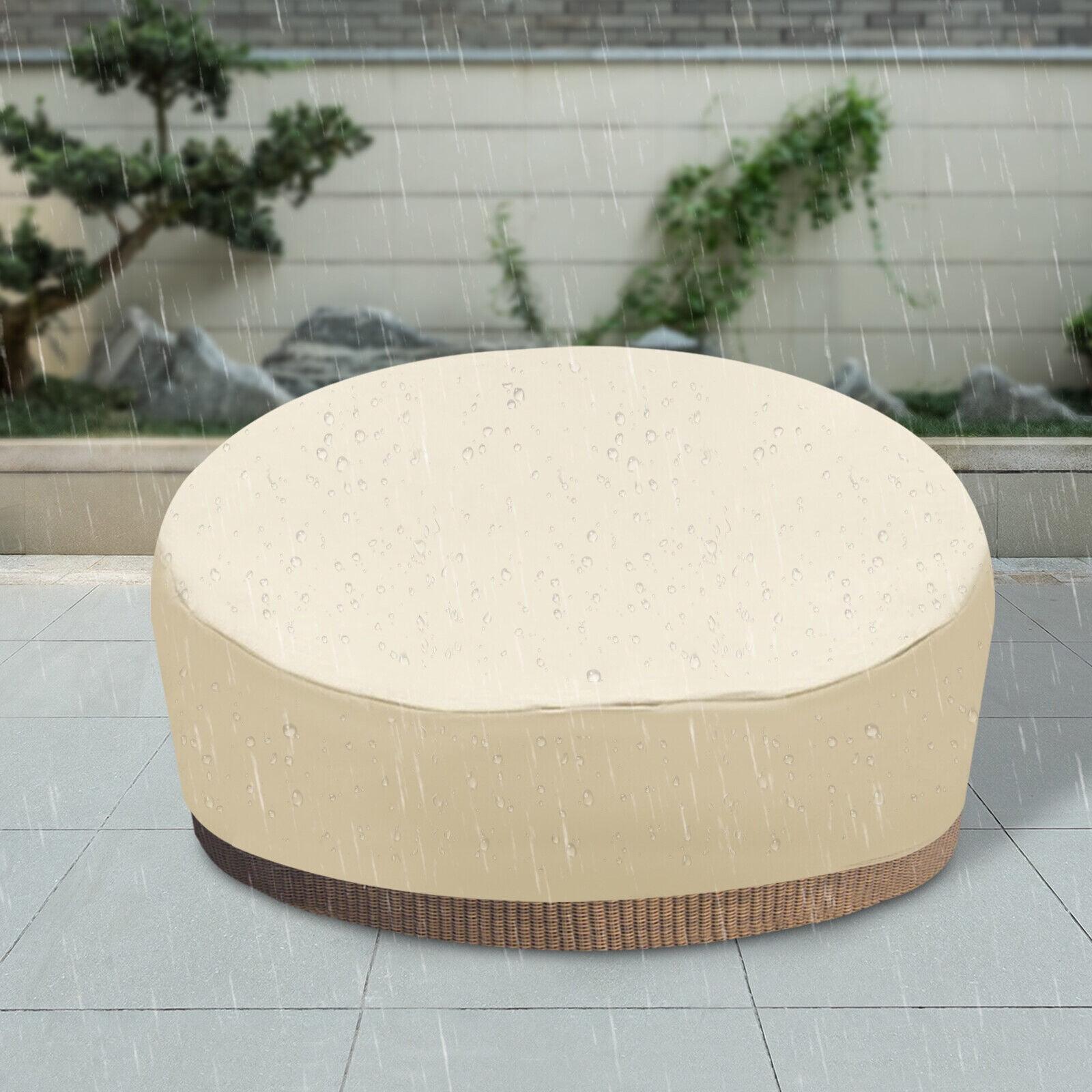 Miumaeov Patio Furniture Set Cover Waterproof Round Canopy Sofa Bed Cover with Taped Seam Outdoor Daybed Cover for Gardens Hotels 75*75*35in Creamy-white