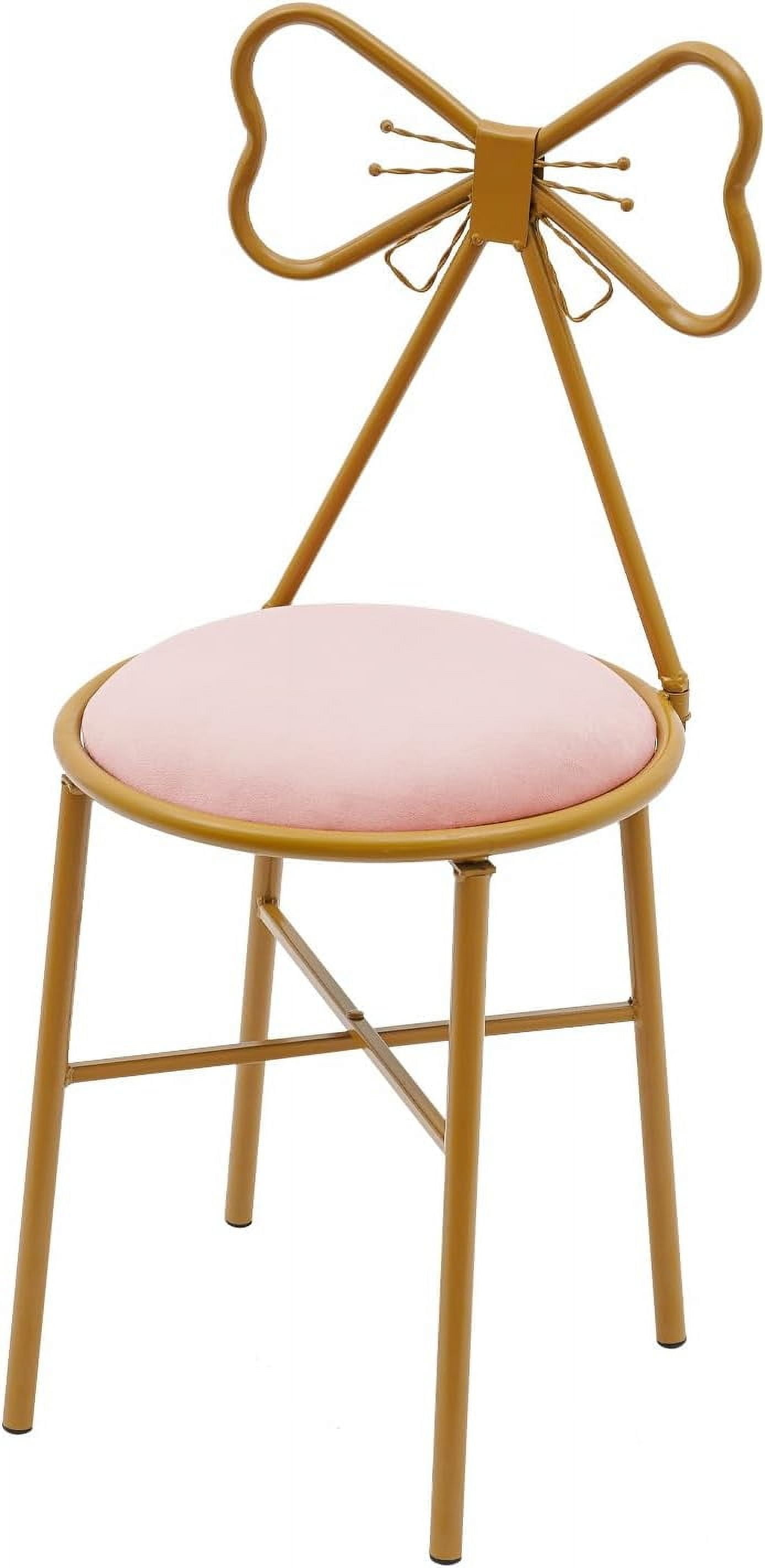 Miumaeov Pink Butterfly Dressing Chair, Modern Velvet Butterfly Accent Chair, Metal Frame Chair Lounge Dresser Chair with Bow Backrest