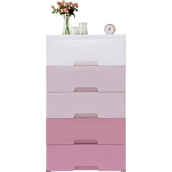 Miumaeov Pink Storage Cabinet with 5 Drawers Home Bedroom Clothes Toy Towel Storage