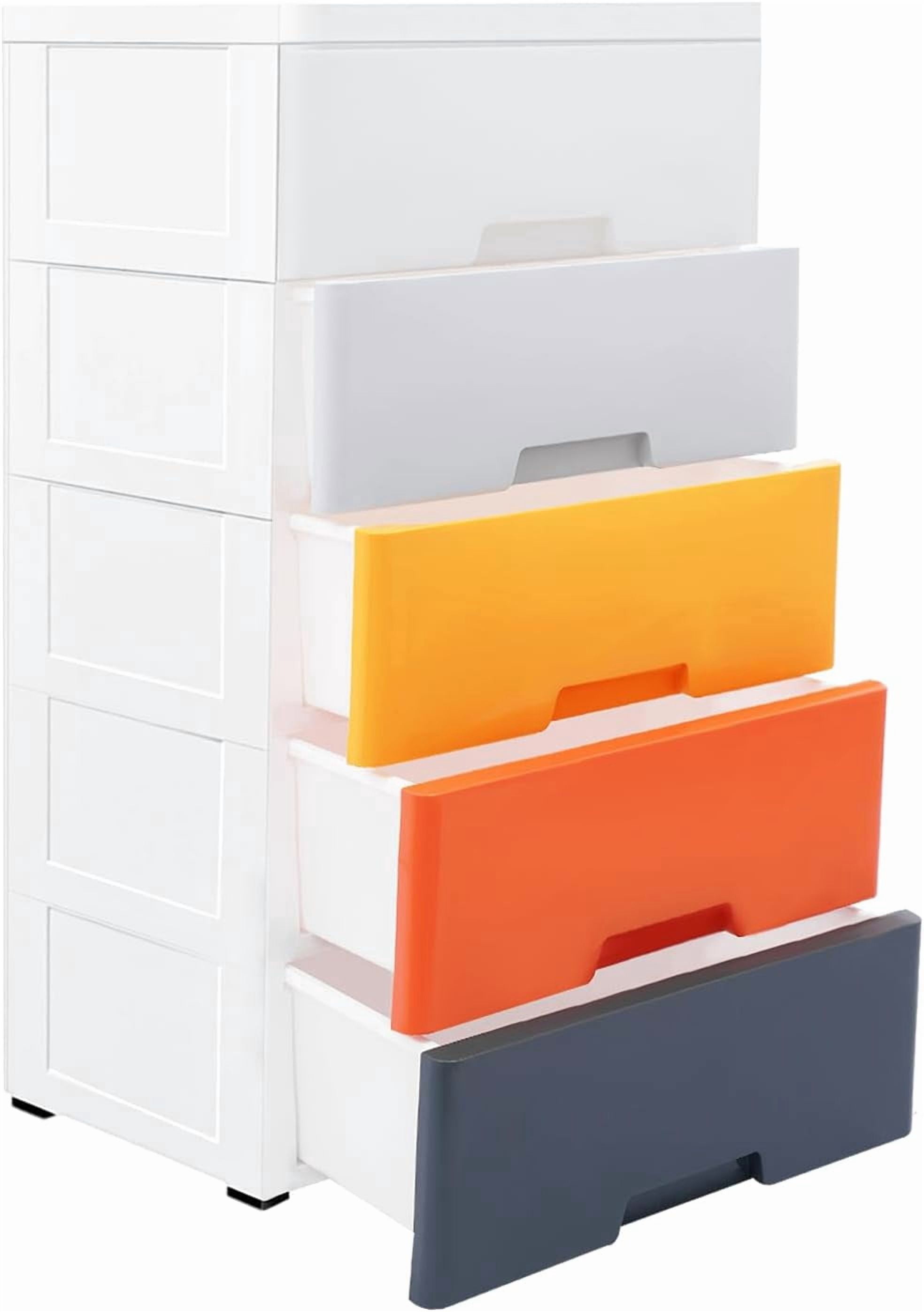Miumaeov Plastic 5-Drawer Storage Cabinet, Stackable Vertical Organizer Tower with Wheels, Modern Dresser for Bedroom, Closet, Entryway & Office Furniture