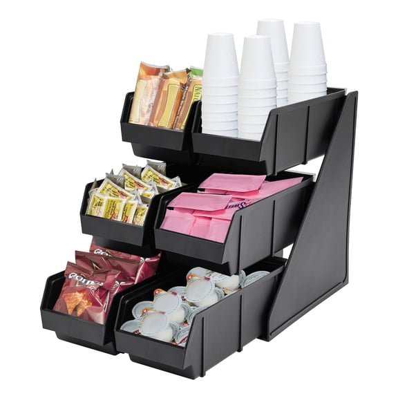 Miumaeov Plastic Containers Storage Bins Condiment Organizer 3 Tier 6 Compartments Plastic Storage Bins Coffee Bar Beverage Station