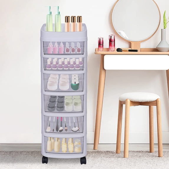 Miumaeov Plastic Drawers 6-Drawer Plastic Rolling Storage Cart With Wheels Clear Drawer for Home Organization Storage