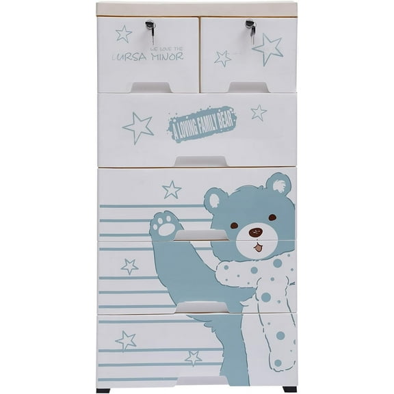 Miumaeov Plastic Drawers Dresser Closet Drawers Polar Bear Storage Cabinet with 6 Drawers Organizer with 5 Wheels for Bedroom