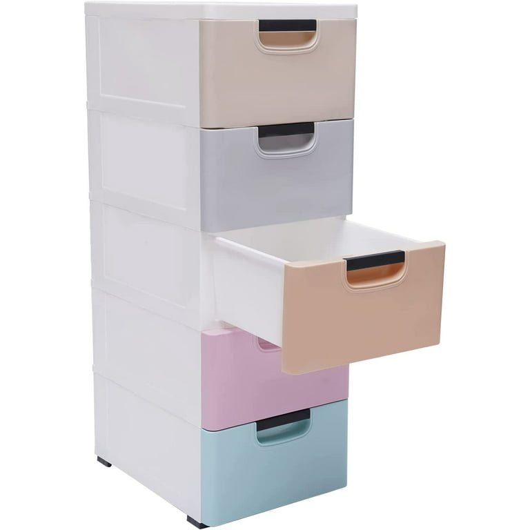 Stackable Vertical Clothes Storage Tower, Plastic 5-Drawers Dresser Storage  Cabinet, Modern Plastic Drawers Dresser Closet Drawers Organizer With