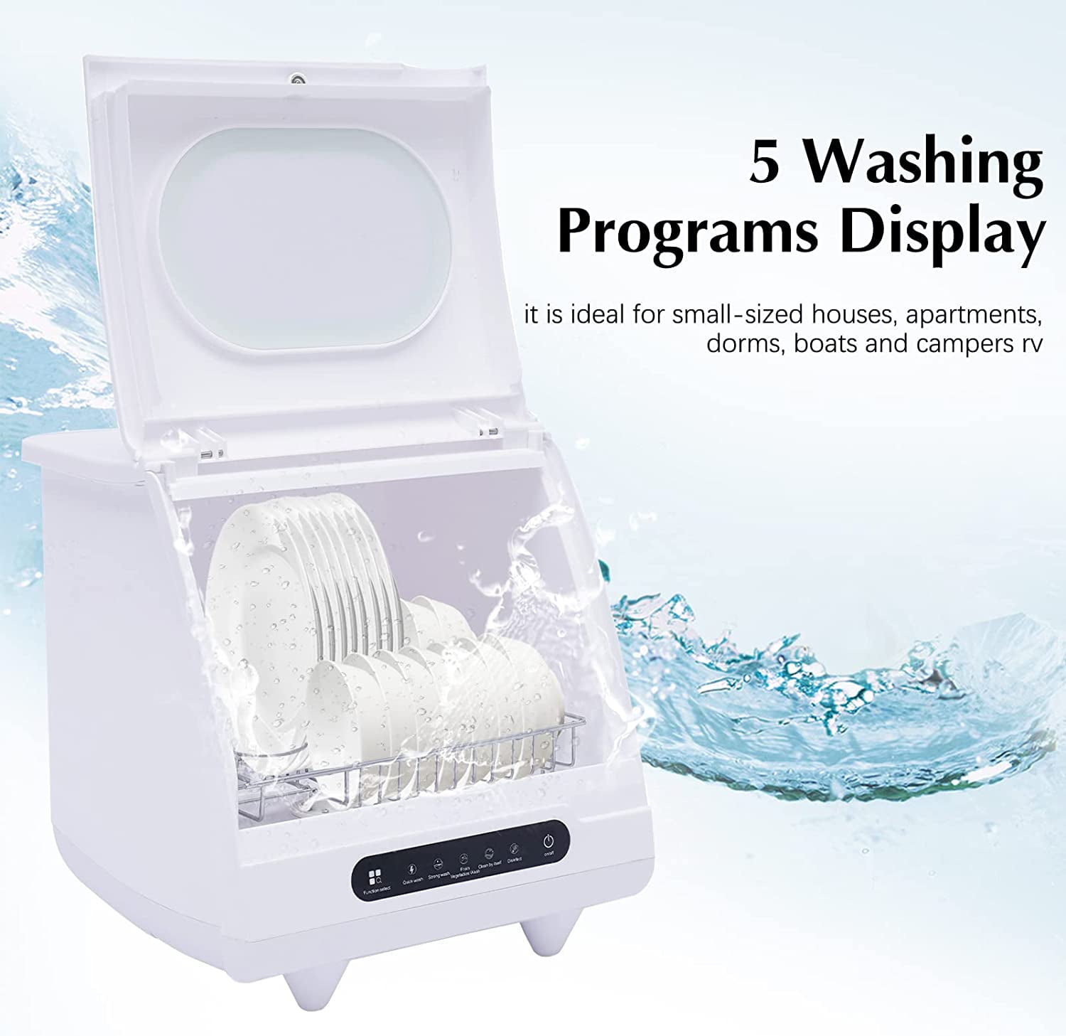 Miumaeov Portable Countertop Dishwasher 5 Washing Programs Mini