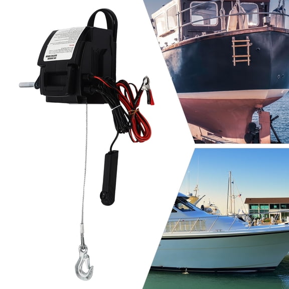 Miumaeov Portable Electric Winch 62000 Lbs 12 Volt Remote Towing Hitch Truck Trailer Boat with Hand-Held Rubber Remote Control for Small Vessels Cars Other Vehicles