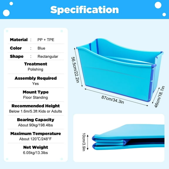 Miumaeov Portable Folding Bathtub Adult SPA Soaking Bath Bucket Foldable Water Tub Blue