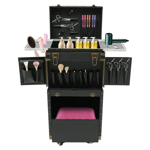 Miumaeov Portable Rolling Makeup Train Case Stylist Hairdressing Case Clipper Trimmer Organizer Box