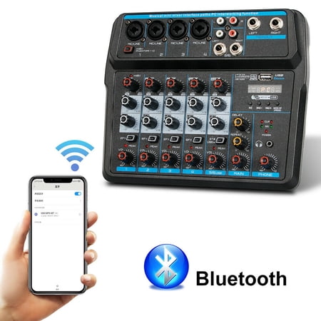 Miumaeov Pro 6-Channel Live Audio Mixer Bluetooth USB DJ Sound Mixing Console Amplifier