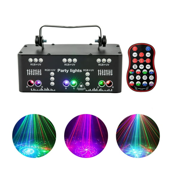 Miumaeov Professional DJ Stage Lights with 15LED Full-color RGB Beads Sound Activated Club Lights Support DMX with 21Lens Remote Control Disco Strobe Stage Patterns Lights for Parties Bars Clubs