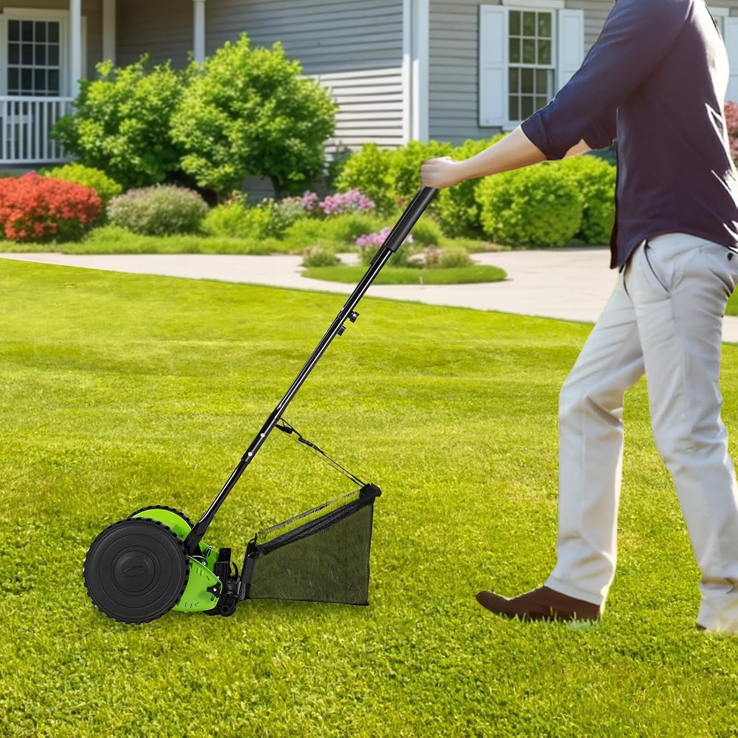 Miumaeov Push Lawn Sweeper,12inch Leaf & Grass Collector,Manual Lawn Mower with Five Blades,5-Blade Cordless Manual Reel Lawn Mower (12inch)