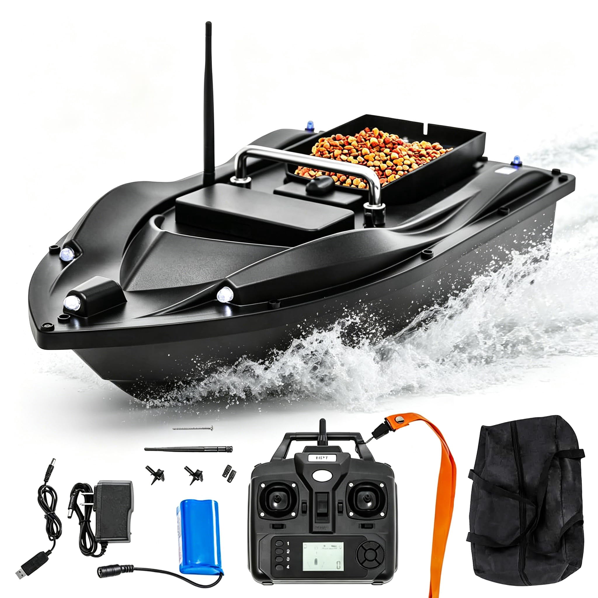 Miumaeov RC Fishing Bait Boat with GPS Positioning, 656‑Yard Range Remote Control, 4.4LBS Loading Capacity, 5200mAh Battery & Carrying Bag