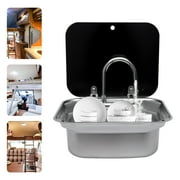 Miumaeov RV Caravan or Boat Stainless Steel Hand Wash Basin Sink with Folding Faucet Tempered Glass Lid van Camper Trailer Accessories (Sink with tap)