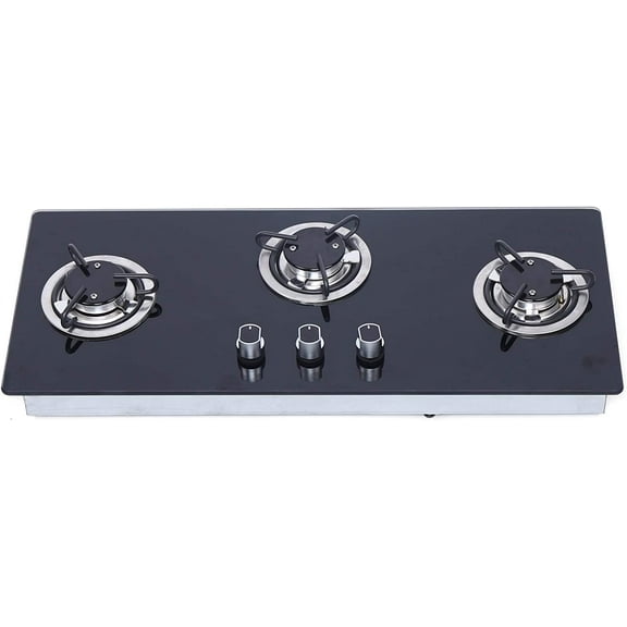 Miumaeov RV Gas Cooktop, Fire Adjustable Gas Stove Hob Tempered Glass Panel Cooktop for Outdoor Kitchen Boat Caravan Camper