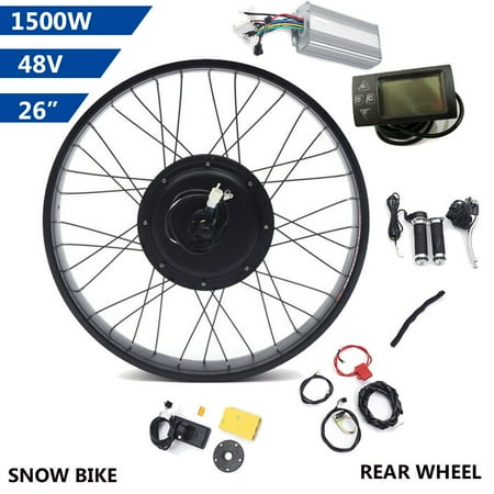 Miumaeov Rear Conversion Kit 26" Rear Wheel Fat Snow Bicycle Tire 48V 1500W Electric Snow Bike Rear Wheel Hub Motor Conversion Kit with LCD for 170mm/6.69in Snow Bike
