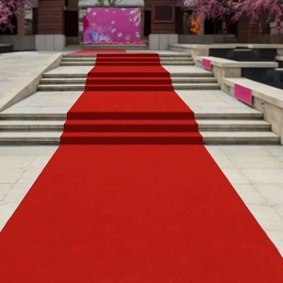 Miumaeov Red Carpet Runner 360Gsm Thick Red Carpet Runner for Wedding 33 * 3ft L*W Non-Slip Reusable and Rollable Red Carpet Party Decorations with Tape for Exhibitions Parties Fashion Shows