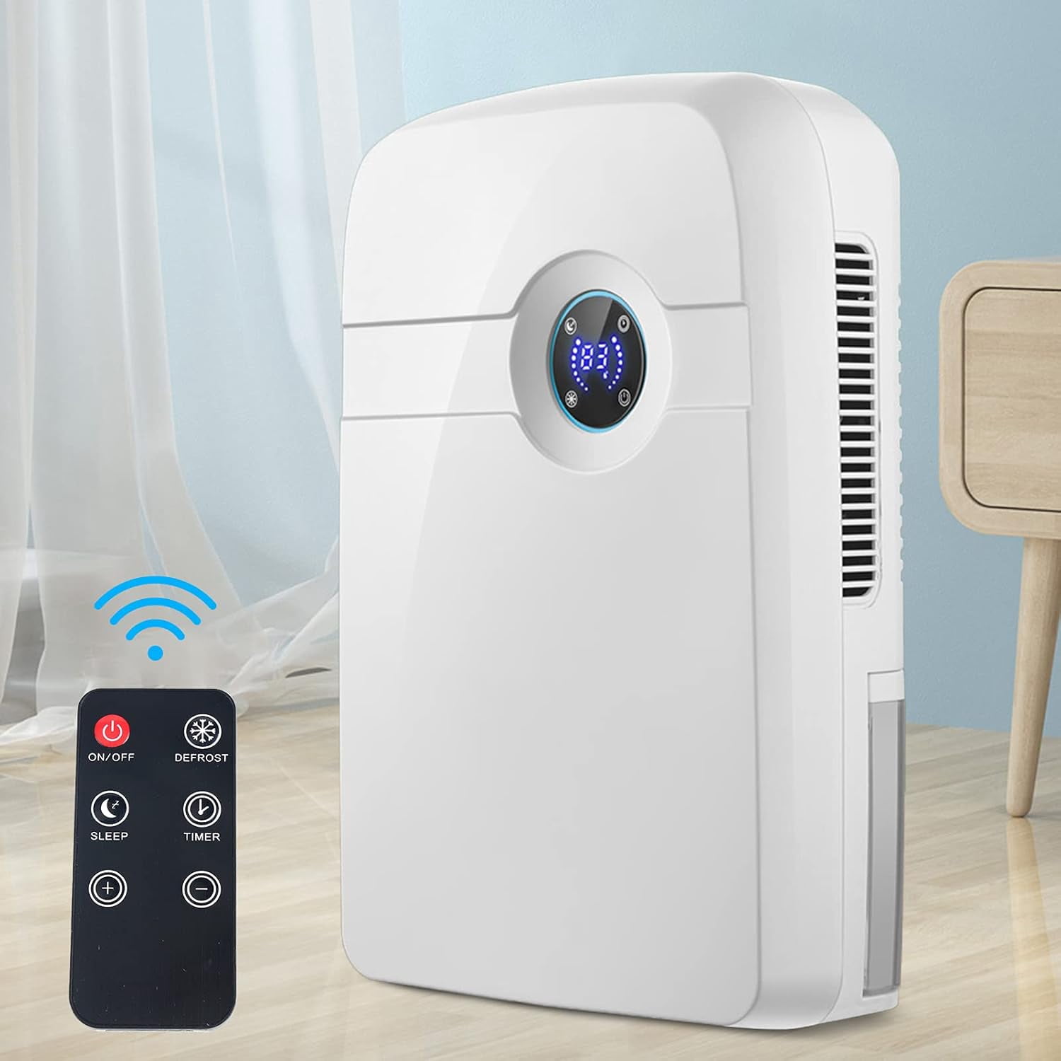 Miumaeov Remote Control Household Dehumidifier Mini Dehumidifier Mute Moisture Absorption Remotely 2.5L