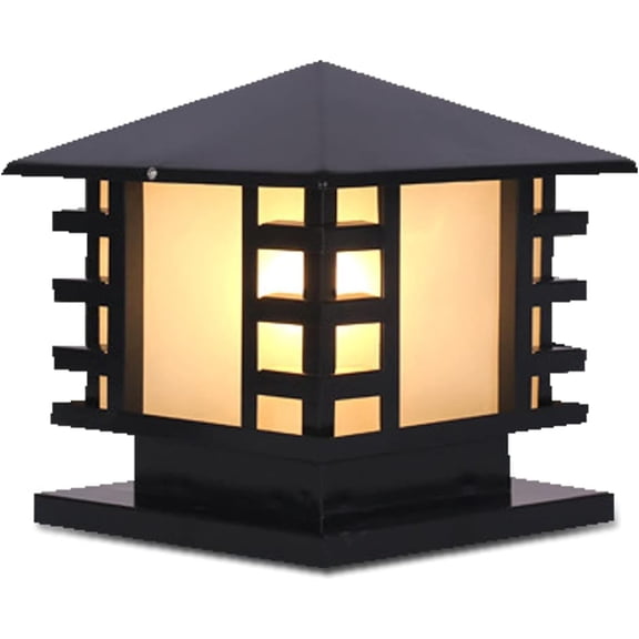 Miumaeov Retro Outdoor Post Lamp Black Iron Lantern Frosted Exterior Pillar Lights Square Lantern Garden Yard Gate Lighting Lamp Durable