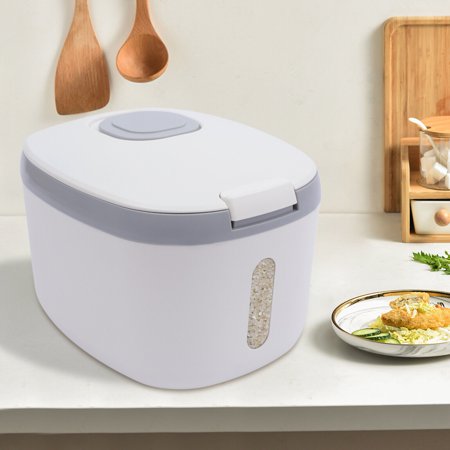 Miumaeov Rice Storage Container 22lbs Airtight Dry Food Storage Containers with Flip-Top and Measuring Cup Multifunctional Kitchen Storage Containers for Cereals Pet Food Grey