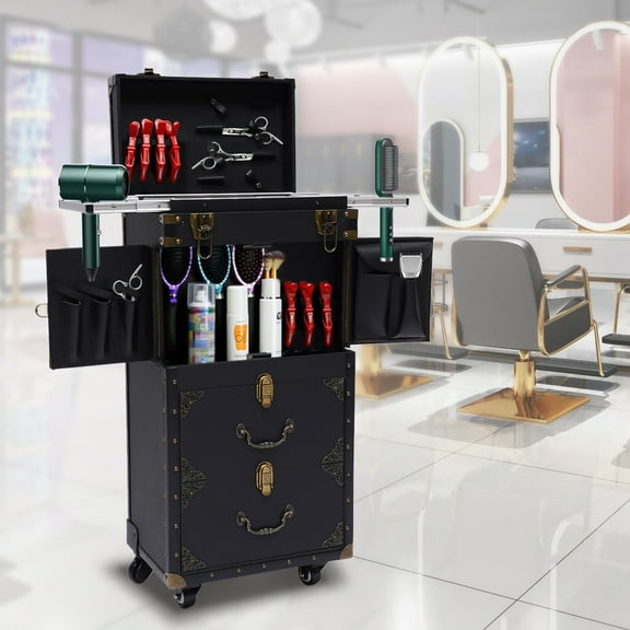Miumaeov Rollable Lock Makeup Box Hairdressing Storage Trolley Portable Hairdresser Multi-Functional Classification Storage Capacity for Stylist Beauty Salons Cosmetics Luggage Travel Organizers