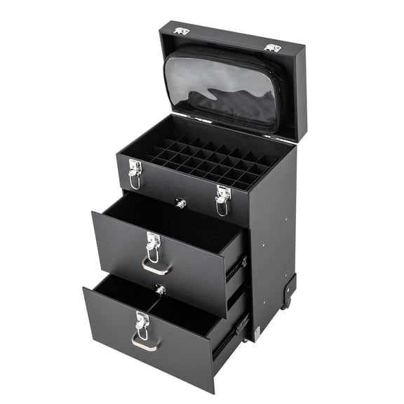 Miumaeov Rolling Makeup Train Case Pro Large Makeup Trolley Case Travel Cosmetic with 4 Locking Salon Barber Carrying Case