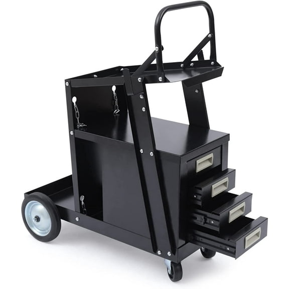 Miumaeov Rolling Welding Cart for Welder and Plasma Cutter w/2 Safety Chains, Portable 4-Drawer Cabinet and Tank Storage