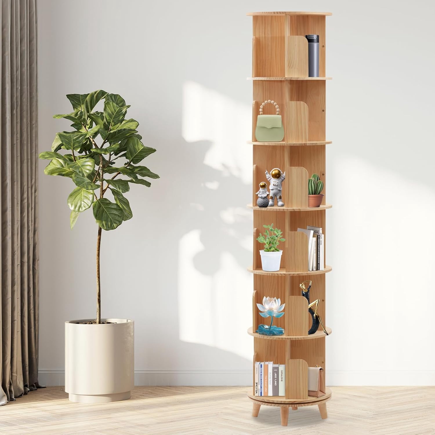 Miumaeov Rotating Bookshelf 360 Display, 6 Tier Floor Standing Bookcase ...