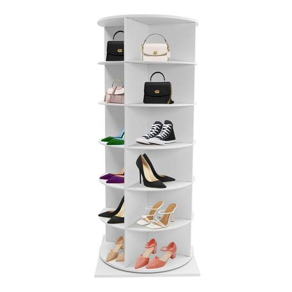 Miumaeov Rotating Shoe Rack 6-Tier Spinning Shoe Rack Tower High Bottom Design Shoe Tower Free Standing 360 Revolving Shoe Organizer