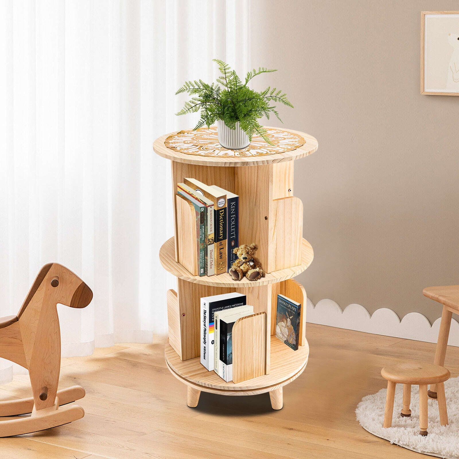 HEEHEE Rotating Bookshelf 360 Display Floor Standing Bookcase Storage Rack Children's Bookshelf, Wood Book Shelf Organizer Stand for Kids, Storage