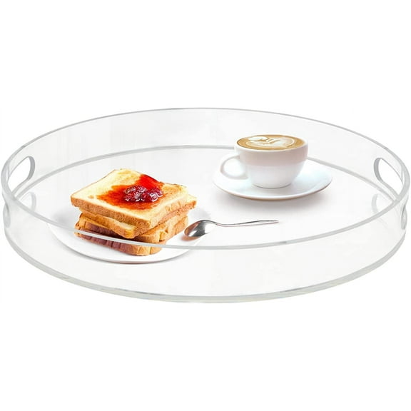 Miumaeov Round Acrylic Serving Tray MakeupTray Food Tray with Handles Spill Proof