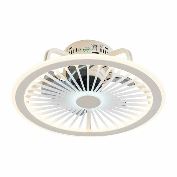 Miumaeov Round Bladeless Ceiling Fan with Lights 19 Inch Acrylic Enclosed Ceiling Fan with Remote 3 Color Changing Lighting Fan for Bedroom Indoor White