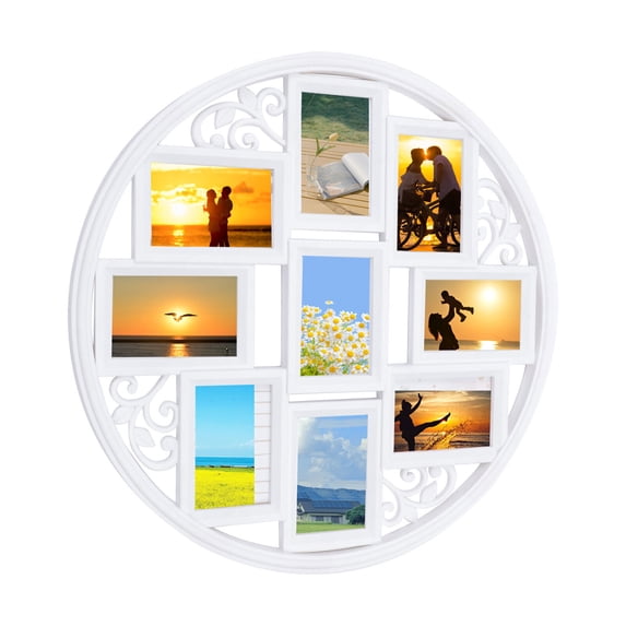 Miumaeov Round Wall hanging Picture Photo Collage Frame White Photo Frame for 9 Photos