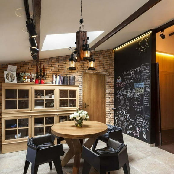 Miumaeov Rustic Country Chandelier Industrial Wood 4-Head Pendant Light Fixture Farmhouse Hanging Ceiling Lamp for Coffee Shop Restaurant