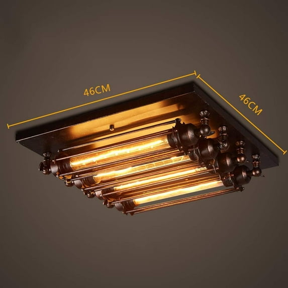 Miumaeov Rustic Flush Mount Ceiling Light Industrial Black Metal Glass Shade Ceiling Light Fixture 4-Lights Farmhouse Chandelier Ceiling Lamp for Dining Room Kitchen Living Room Entryway Hallway