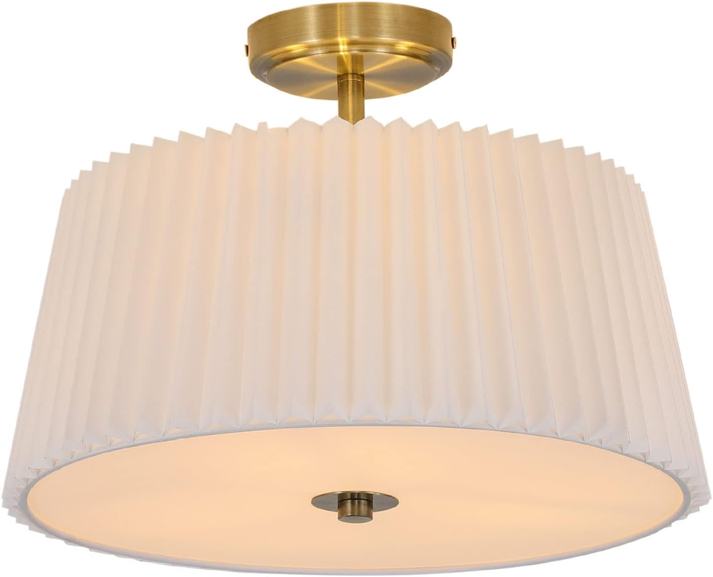 Miumaeov Semi Flush Mount Ceiling Light Fixture Gold Modern Close to Ceiling Lamp with White Fabric Shade  Farmhouse Brass Ceiling Light