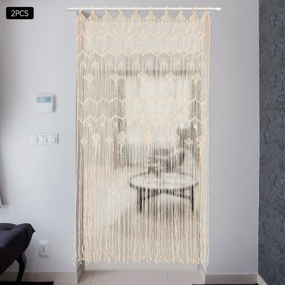 Miumaeov Set of 2 Boho Macrame Window Curtain Room Divider Doorway Curtain Wall Hanging Tapestry Wedding Backdrop 85*200CM